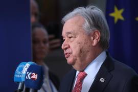 El secretario general de las Naciones Unidas, Antonio Guterres, pronuncia un discurso durante una conferencia de prensa en la cumbre de la UE en Bruselas, el 19 de marzo de 2026.