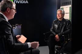 Jensen Huang, presidente y CEO de Nvidia, en una entrevista previa a la ceremonia de colocación de la primera piedra para la ampliación de la planta de fabricación de Coherent en Sherman, Texas.