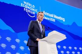 El director ejecutivo del Foro Económico Mundial, Borge Brende, habla en la Reunión Anual del Foro Económico Mundial en Davos, Suiza.