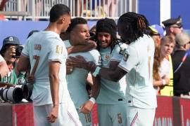 Los jugadores de la Selección de Francia celebran la clasificación a las Semifinales del Mundial 2026 tras derrotar y eliminar a Marruecos en el partido de Cuartos de Final.