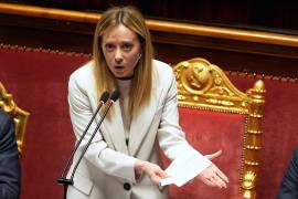 La primera ministra italiana Giorgia Meloni habla ante el Senado acerca del conflicto en Irán en la región del Golfo, en Roma, Italia.