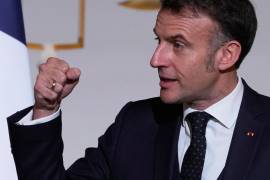 El presidente francés, Emmanuel Macron, pronuncia un discurso en el Palacio del Elíseo de París.