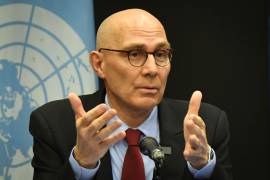 Volker Türk, Alto Comisionado de las Naciones Unidas para los Derechos Humanos, durante conferencia de prensa realizada en las instalaciones del Centro Cultural de España en México, en la que informó sobre su reciente visita de trabajo en el país.