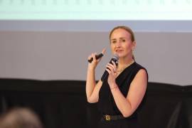 Valeria Moy, directora general del IMCO, sostuvo una reunión con empresarios de la Coparmex y por la tarde con el gabinete del Gobierno del Estado.