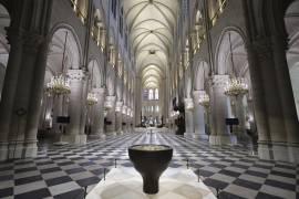 View of the Notre-Dame de Paris cathedral as French President Emmanuel Macron visits the restored cathedral, Friday, Nov. 29, 2024 in Paris (Christophe Petit Tesson, Pool via AP)