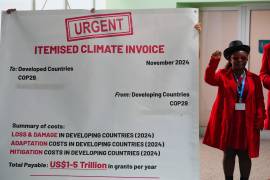 Activistas participan en una manifestación a favor de las finanzas climáticas en la cumbre COP29 de Naciones Unidas en Bakú, Azerbaiyán.