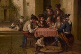 Escena de hombres jugando a las cartas. Óleo de Francisco Domingo Marqués, pintor valenciano del siglo XIX.