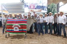 Alejandro Gutiérrez Iribarren recibió el reconocimiento como Gran Campeón del XLIV Concurso del Becerro Gordo de Sabinas, con el ejemplar identificado con el arete 95.