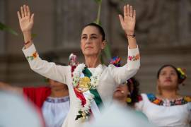 Claudia Sheinbaum, presidenta de México, durante la ceremonia para la entrega del bastón de mando realizado en el zócalo capitalino.