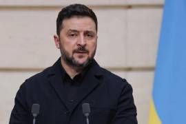 El presidente ucraniano, Volodímir Zelenski, durante una rueda de prensa en Kiev.