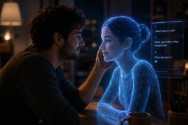 Imagen creada a través la inteligencia artificial que representa una relación de paareja entre un hombre y una IA.