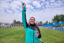 Alejandra Valencia de Mexico Medalla de Oro durante la competencia vs Brasil de Tiro con Arco, final por la medalla de oro recurvo Individual femenino, en los XIX Juegos Panamericanos Santiago de Chile 2023.
