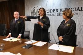 La magistrada presidenta Dulce María Fuentes Mancillas (centro), informó que el Tribunal de Disciplina Judicial asumirá los expedientes y recursos pendientes del Consejo de la Judicatura.