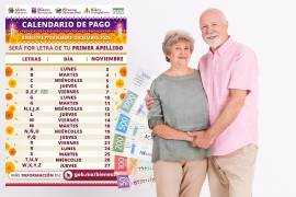 Durante el mes de noviembre, adultos mayores recibirán el pago de la Pensión Bienestar, correspondiente a seis mil 200 pesos bimestrales, de acuerdo con el calendario oficial de pago