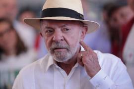 President Luiz Inacio Lula da Silva, who is running for reelection, speaks after voting during general elections in Sao Bernardo do Campo, Brazil, Sunday, Oct. 4, 2026. (AP Photo/Ettore Chiereguini)