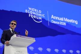 El presidente francés, Emmanuel Macron, habla durante la Reunión Anual del Foro Económico Mundial en Davos, Suiza.