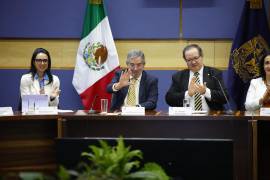 Juan Ramón de la Fuente, titular de la SRE y Leonardo Lomelí, rector de la Universidad Autónoma de Mexíco (UNAM) durante la plataforma digital ‘Acción migrante’.