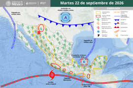 Los mapas meteorológicos muestran que el primer frente frío de la temporada comenzará a aproximarse a la frontera norte de Coahuila el martes 22 de septiembre, antes de avanzar sobre la entidad.