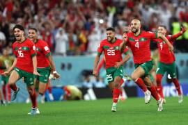 Jugadores de Marruecos en celebración durante la fase eliminatoria.
