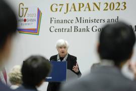 La Secretaria del Tesoro de Estados Unidos, Janet Yellen, habla durante una conferencia de prensa antes del inicio de la reunión de Ministros de Finanzas y Gobernadores de Bancos Centrales del G7 en Niigata, Japón.