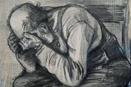 El “Estudio de ‘Desgastado’” de Vincent Van Gogh, fechado en noviembre de 1882, el jueves 16 de septiembre de 2021 en el Museo Gogh en Ámsterdam. El dibujo, recientemente descubierto, se expondrá por primera vez. AP/Peter Dejong