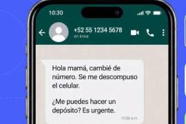El ejemplo muestra un mensaje enviado desde un número desconocido que asegura ser un familiar.