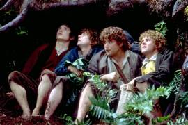 Escena de “El señor de los anillos” de Peter Jackson, basada en la trilogía de JRR Tolkien. En la imagen el actor Elijah Wood, Billy Boyd, Sean Astin (i-d). EFE/Aurum Producciones