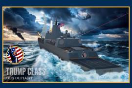 Imagen difundida por la Casa Blanca de un nuevo buque de guerra en Palm Beach.Donald Trump, ordenó la construcción de dos nuevos buques de guerra que llevarán su nombre.