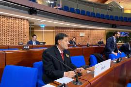 Durante Conferencia Europea de Presidentes de Parlamentos, el presidente del Senado de la República, Gerardo Fernández Noroña, con foro semivacío, impartió su discurso en el Parlamento Europeo en Francia.