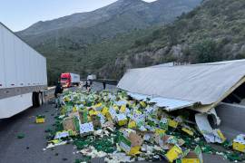 Más de 20 toneladas de aguacates esparcidos sobre el pavimento luego de la volcadura.