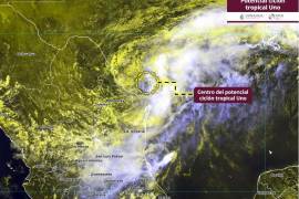 SMN reporta el potencial ciclón Uno en el Golfo de México; prevé lluvias intensas, vientos fuertes y riesgo de inundaciones en Nuevo León y Tamaulipas.