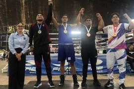 Jesús Talamantes celebra su victoria que le otorgó el oro en la división de 90 kg Élite.