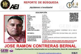 José Ramón Contreras Bernal desapareció el 15 de noviembre cuando salió de su domicilio en la colonia Colinas del Aeropuerto a bordo de su vehículo Nissan Versa 2016.