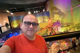 Durante su visita al MUDE, el intérprete de Germán en Vecinos posó en distintas áreas del museo, destacando la riqueza paleontológica y la propuesta interactiva del espacio.