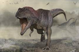 Representación artística del Meraxes gigas, una nueva especie de dinosaurio con brazos diminutos y unas cuatro toneladas de peso hallado en la Patagonia argentina.