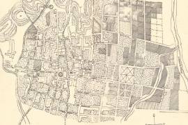 Plano antiguo de la Villa de Saltillo y del Pueblo de San Esteban de la Nueva Tlaxcala durante el siglo XVIII.