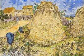 En esta imagen proporcionada por Christie’s, la acuarela de Vincent van Gogh “Meules de Blé” (“Pilas de trigo”) de 1888 que será subastada en Nueva York el 11 de noviembre de 2021. La obra fue incautada por los nazis durante la Segunda Guerra Mundial y su precio estimado de venta es de 20 millones de dólares o más. AP/Christie’s