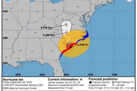 El huracán Ian, con vientos máximos sostenidos de 140 km/h tocó tierra este viernes en Georgentown, Carolina del Sur.