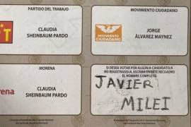 El mandatario argentino compartió la fotografía a una boleta electoral del Proceso Electoral Federal 2023-2024 de México, en la cual aparece su nombre