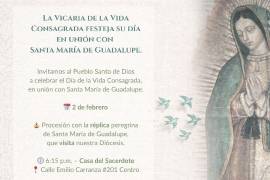 La imagen en visita pastoral encabezará el recorrido de creyentes y comunidades religiosas hasta el Santuario de Guadalupe.