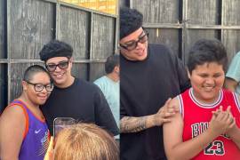 Eduin Caz convivió con los pequeños, quienes presenciaron el soundcheck del Grupo Firme en el Estadio de Beisbol Francisco I. Madero.