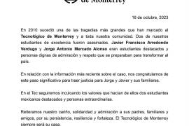 El Tecnológico de Monterrey se manifestó tras darse a conocer la sentencia a los militares involucrados en la doble ejecución
