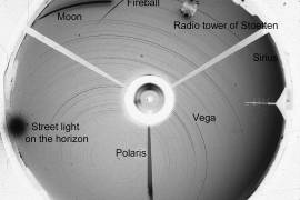 Una imagen anotada de todo el cielo capturó una “bola de fuego” en el cielo el 24 de noviembre de 1970. Se cree que la bola de fuego es el meteorito Ischgl que aterrizó en la Austria