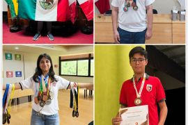 Integrantes de la delegación coahuilense muestran medallas y logros obtenidos en competencias nacionales e internacionales, previo a su participación en la Olimpiada de Matemáticas.