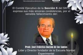 Exalumnos, docentes y la Sección 5 del SNTE expresaron sus condolencias por el fallecimiento de un gran impulsor de la formación normalista en Coahuila.