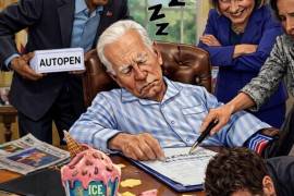 En esta imagen creada con IA y que Trump publicó en su red social Truth Social se observa a su antecesor, Joe Biden así como a su hijo Hunter a el expresidente Brack Obama y a Hillary Clinton.