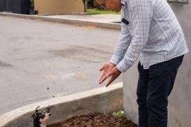 Arquitecto Juve junto al perrito “Chiche”, tras decidir adoptarlo al finalizar la grabación.