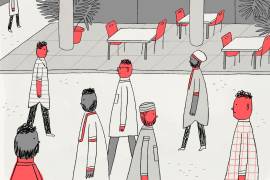 Me senté en una mesa en la esquina del balcón de la cafetería, donde siempre lo esperaba.