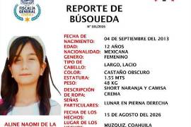 La Fiscalía de Personas Desaparecidas de Región Carbonífera mantiene activa la búsqueda de Aline Naomi de la Rosa.