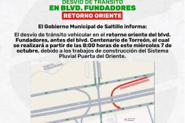 El retorno ubicado antes del Centro de Gobierno permanecerá cerrado temporalmente. Los trabajos forman parte de la construcción del Sistema Pluvial Puerta de Oriente.